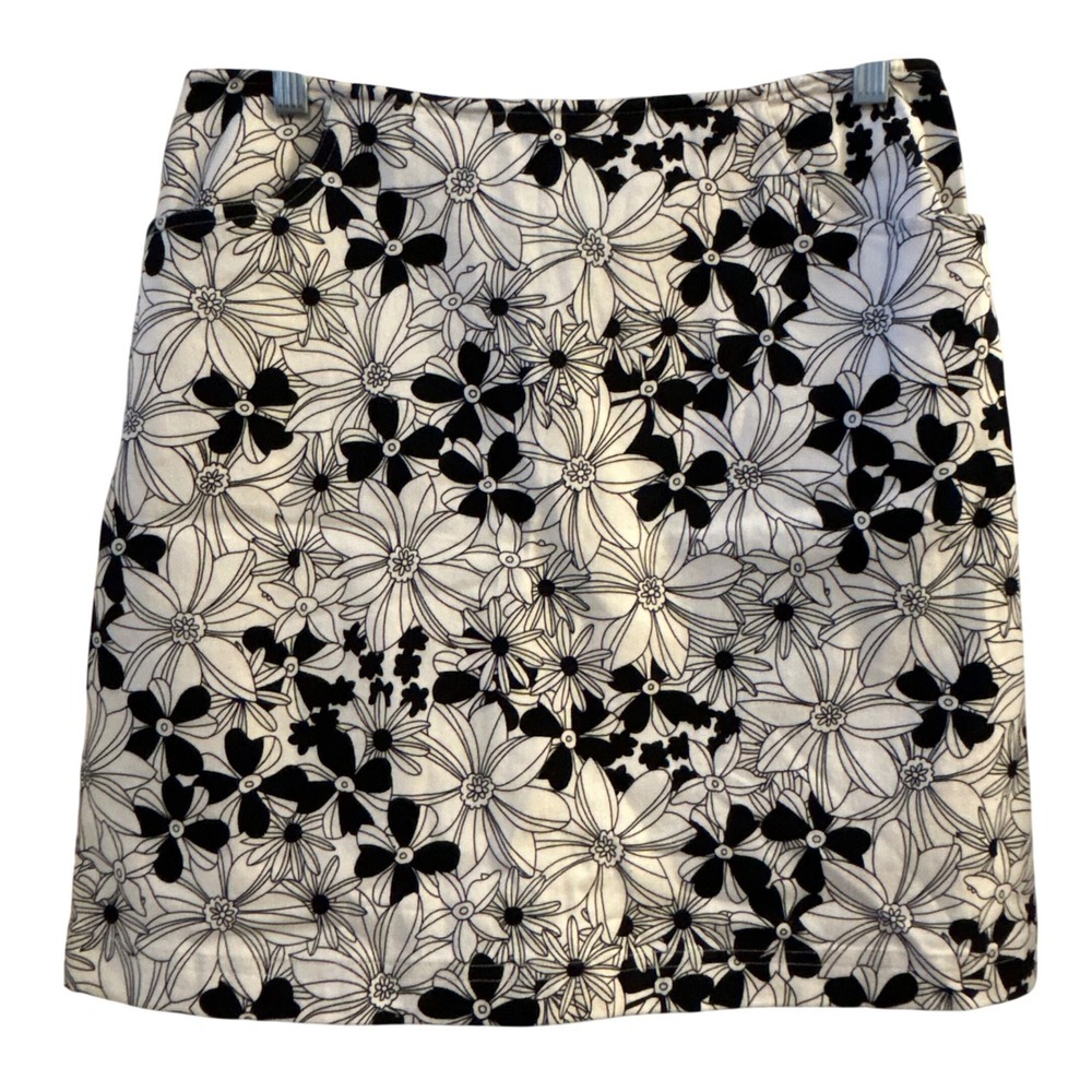 Ann Taylor Loft Skirt Size‎ 10 Black White Floral Stretch Cotton